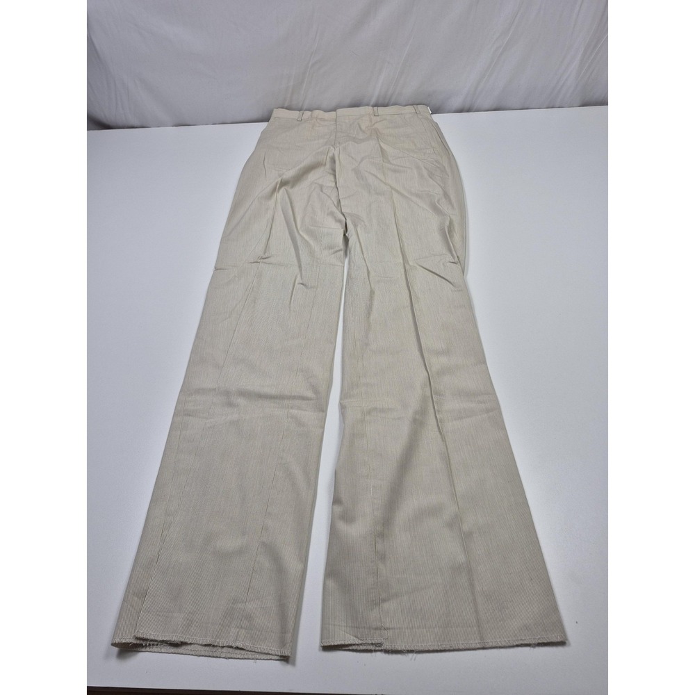 VTG Majer Dress Pants Mens 32x36 Beige Striped Flat Front Straight Unhemmed USA